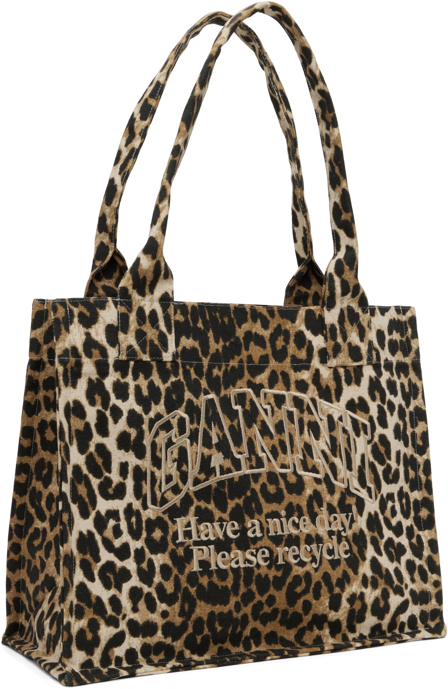 Mulepose GANNI Leopard Canvas Tote Bag Beige | A5807, 1