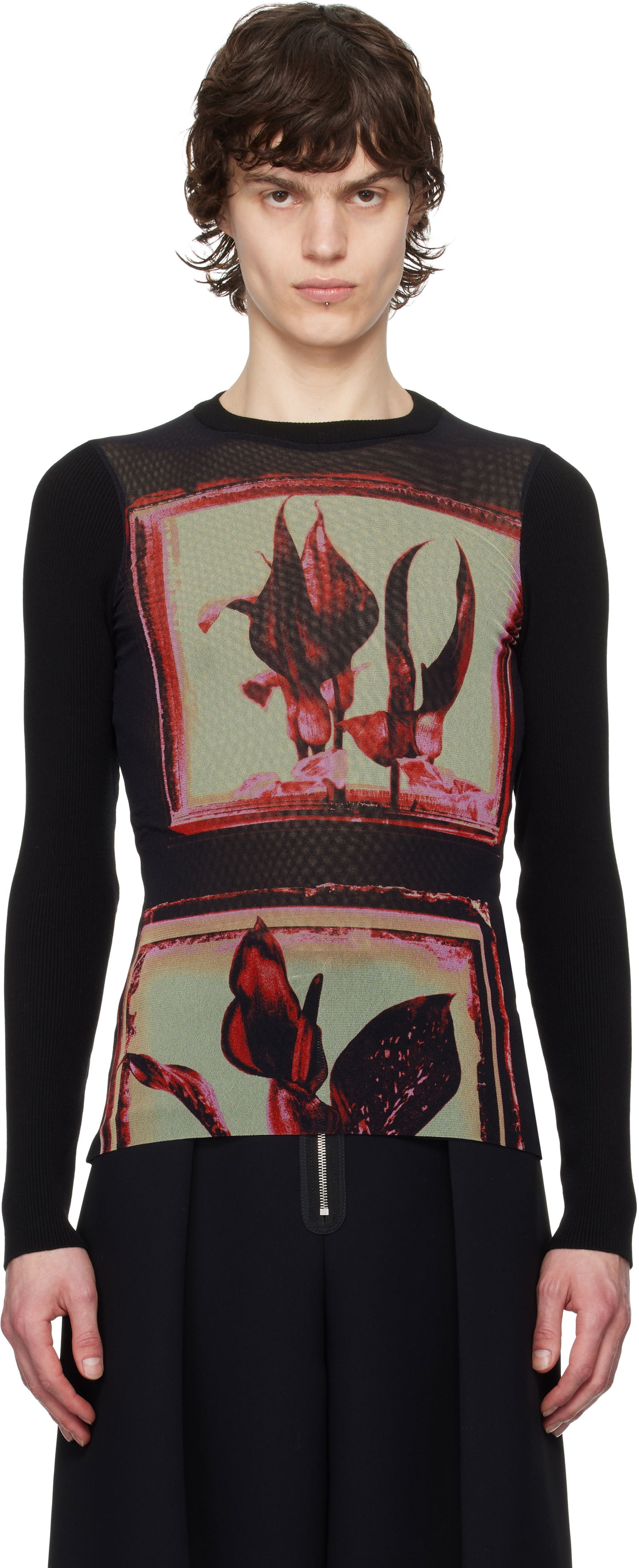 Sweater Jean Paul Gaultier Jean Paul Gaultier Flowers Cadres Long Sleeve T-Shirt Sort | 25/33-F-TO259-T579-002142, 0
