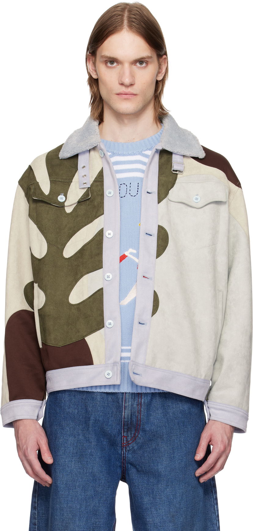 Jakke KidSuper KidSuper Floral Patchwork Suede Jacket Flerfarvet | SS25-OW-11