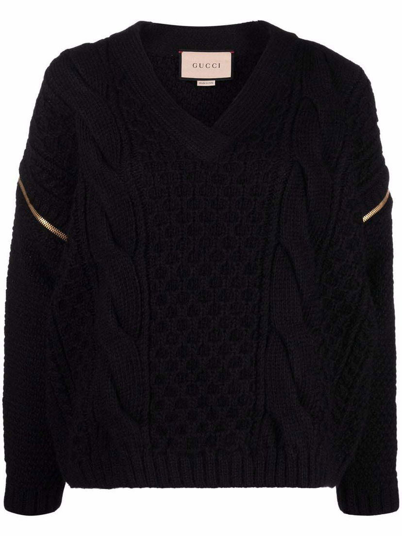 Sweatshirt Gucci Detachable Sleeves Knit Sweatshirt Black Sort | 680968 XKB22 1000