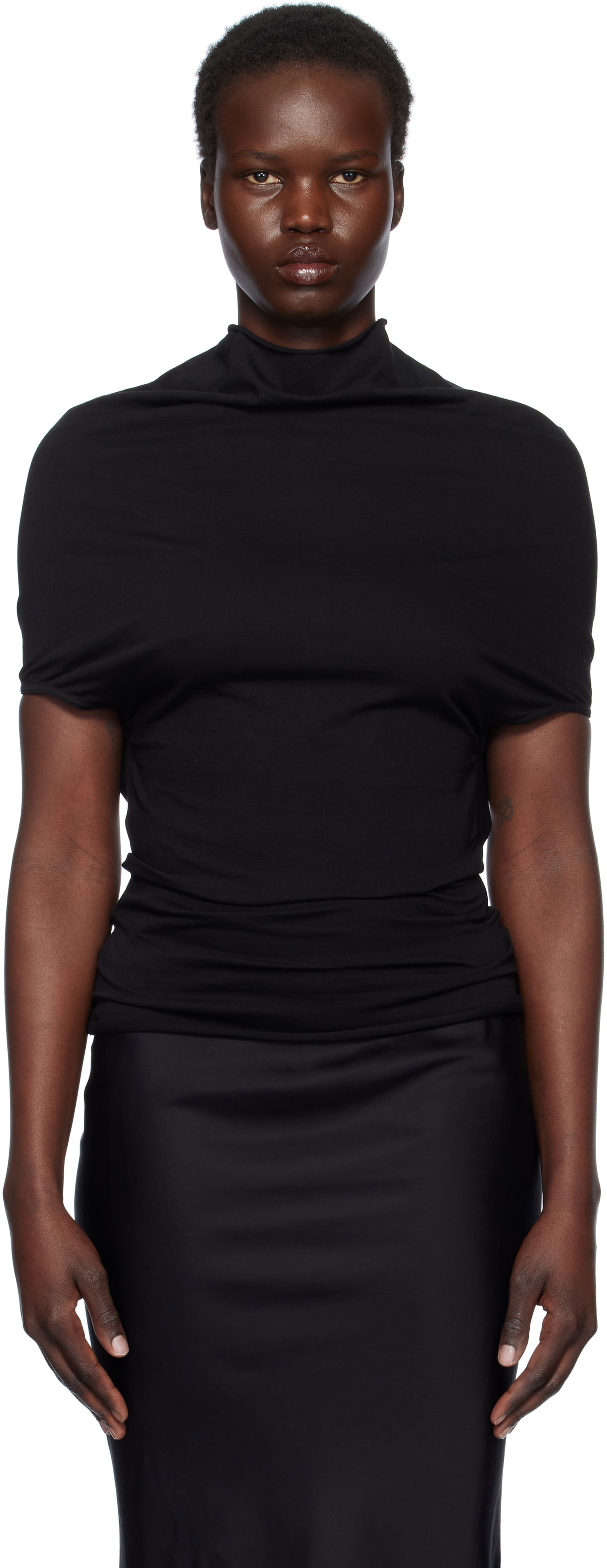 Kjole Rick Owens Rick Owens Hollywood Jersey Shroud T-Shirt Sort | RP01E7225 JA, 0