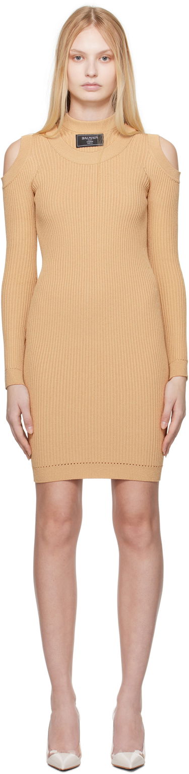 Kjole Balmain Balmain Shoulder Cut Knit Minidress Beige | EF1R8291KI10, 0