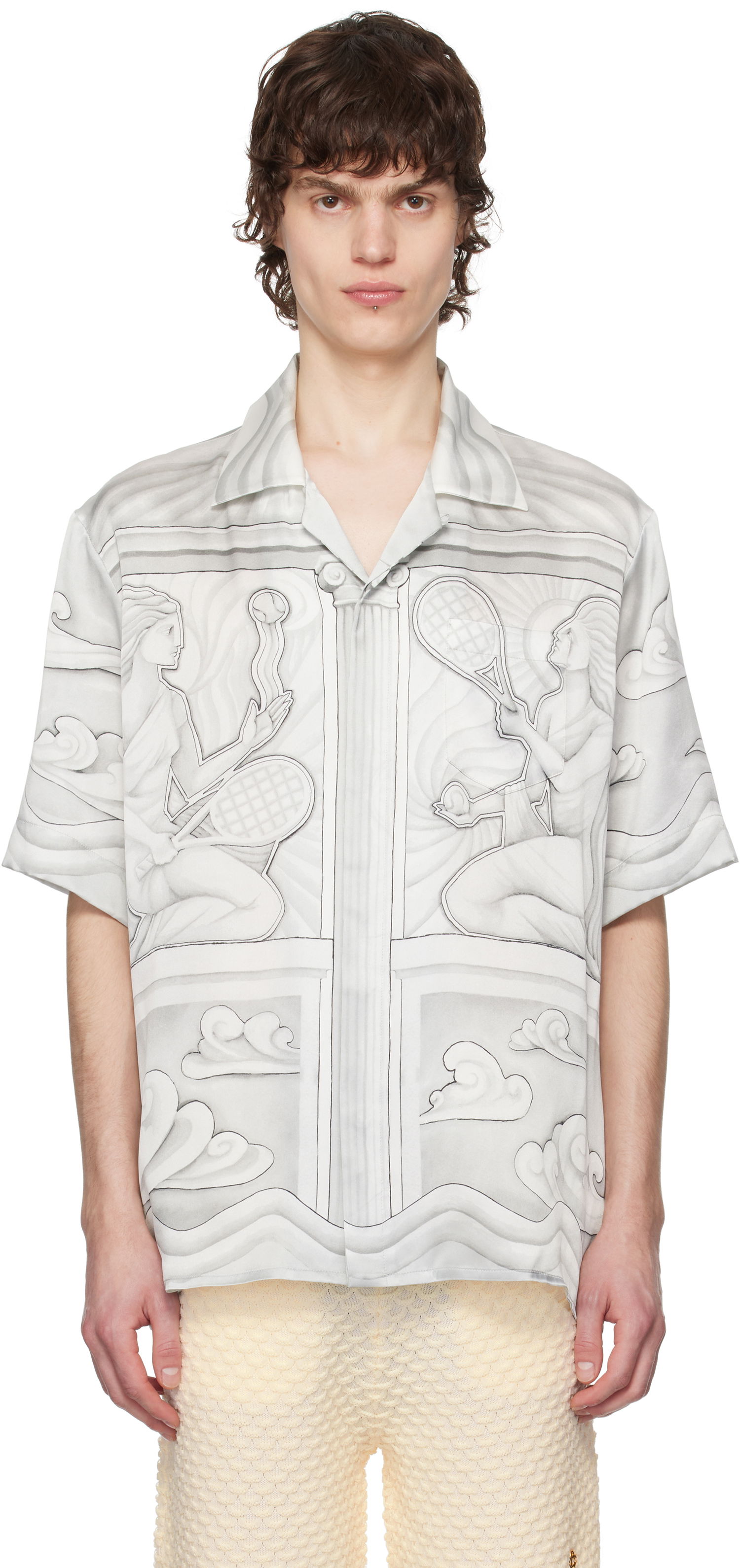 Skjorte Casablanca Casablanca Sacred Stone Silk Shirt Hvid | U-MPS25-SH-003-07, 0