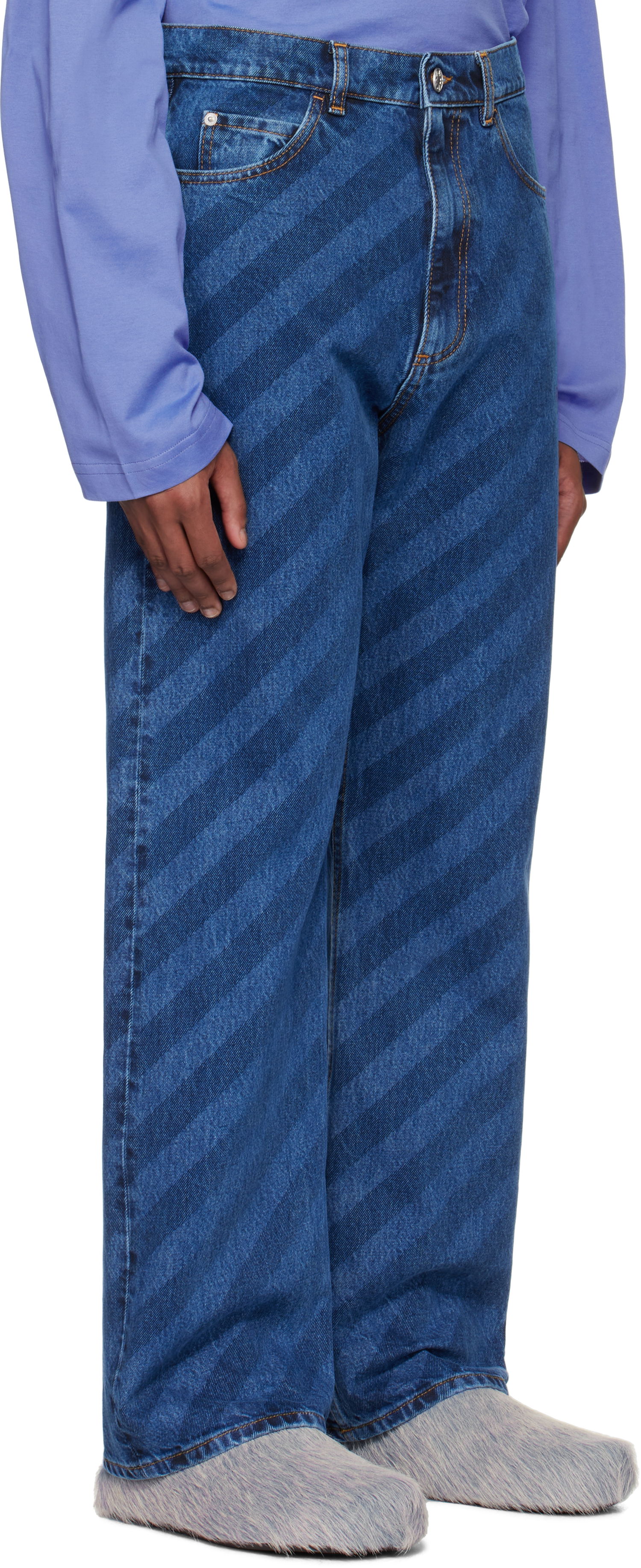 Jeans Marni Marni Wide Leg Diagonal Stripe Jeans Blå | PUJU0021A0 USCX36, 1