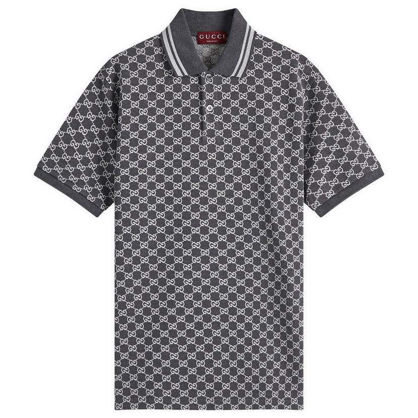 Polo skjorte Gucci Gucci GG Jacquard Cotton Piquet Polo Shirt, Size Large Grå | 815514-XJG5P-1165