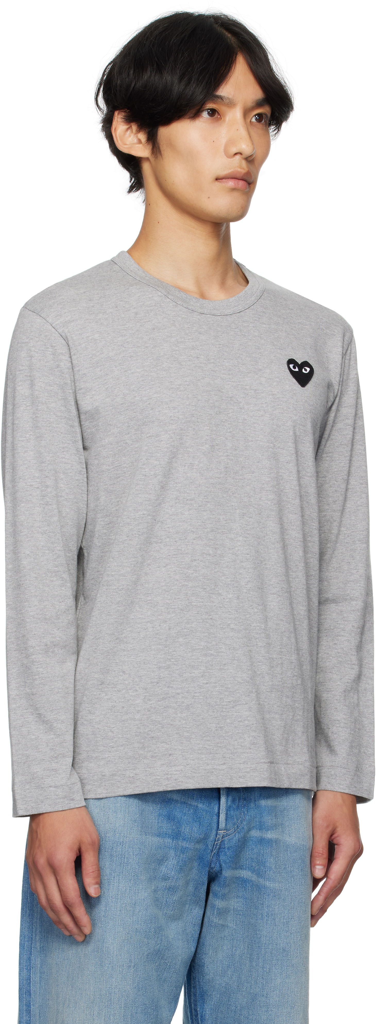 T-shirt Comme des Garçons CDG PLAY Heart Patch Long Sleeve Tee Grå | AZ-T122-051, 1
