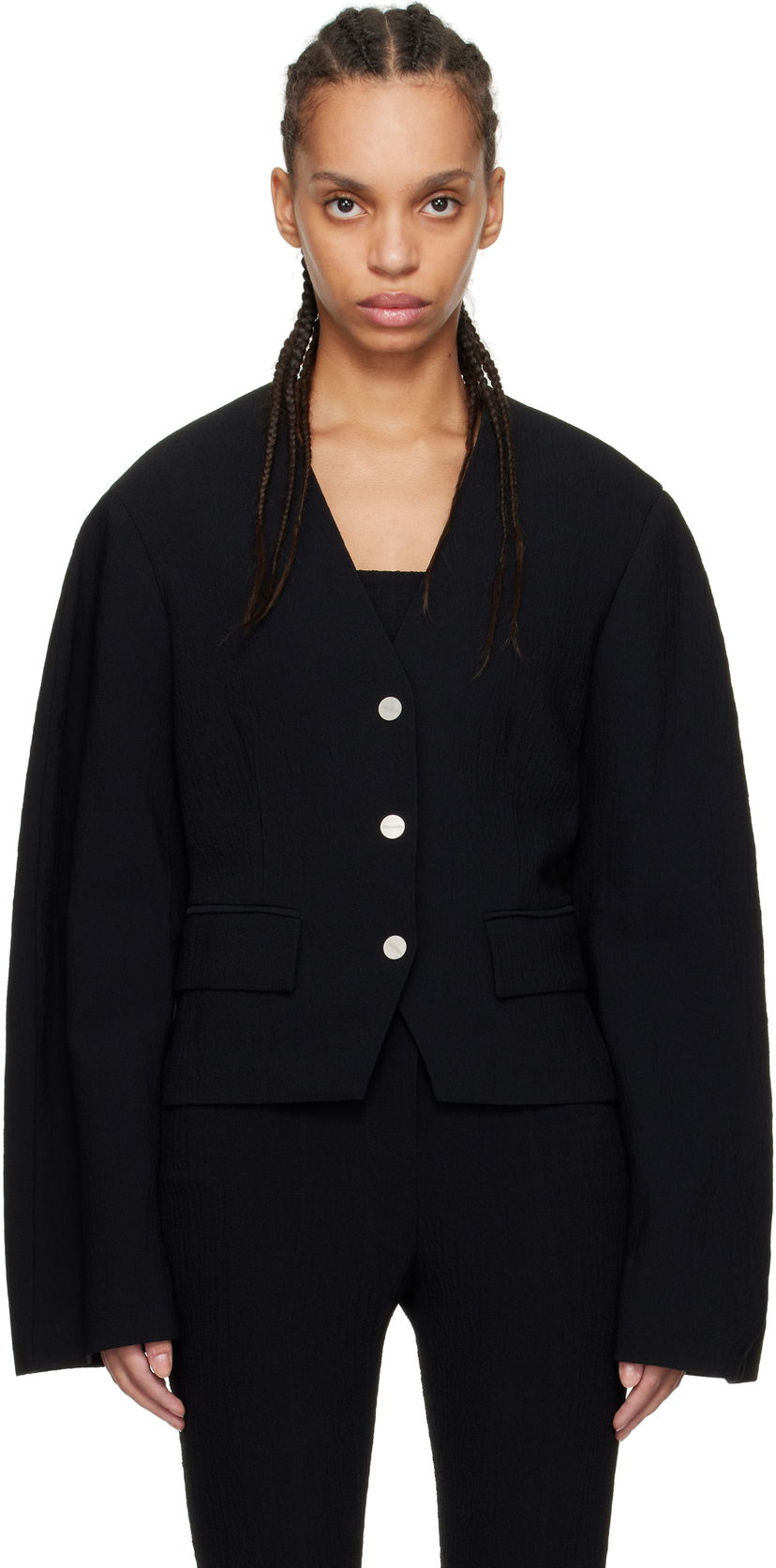 Jakke Nanushka Nanushka Kiyo Seersucker Blazer Sort | NW25RSOW19999