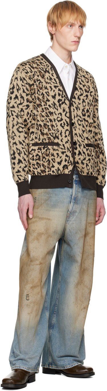 Sweater WACKO MARIA WACKO MARIA Leopard Jacquard Knit Cardigan Beige | 25SS-WMK-KN14, 3