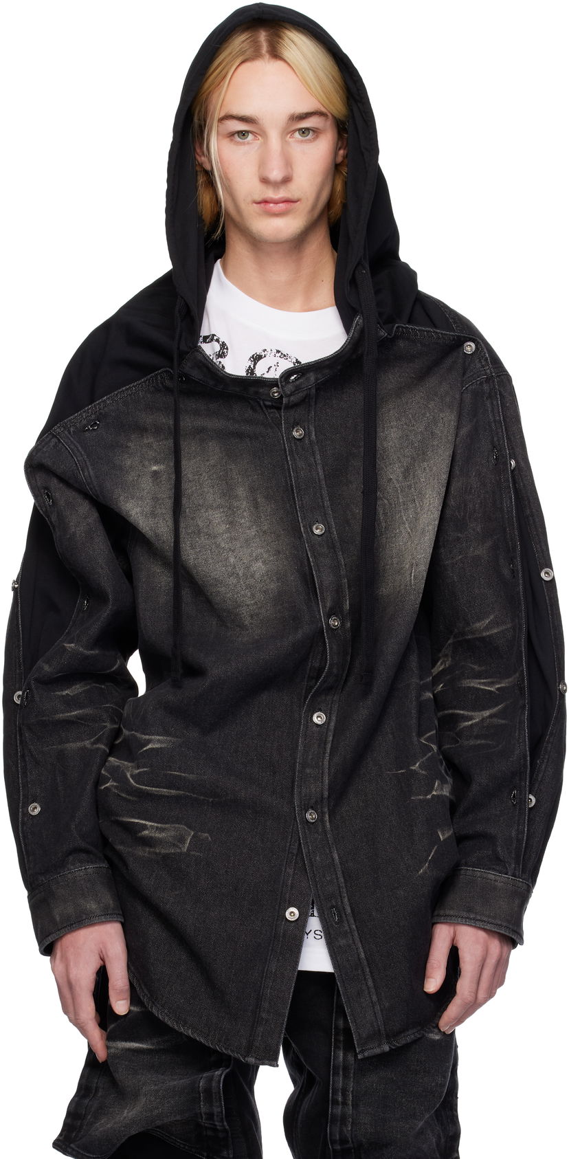 Skjorte Y/PROJECT Insert Hood Denim Shirt Sort | 207SI005