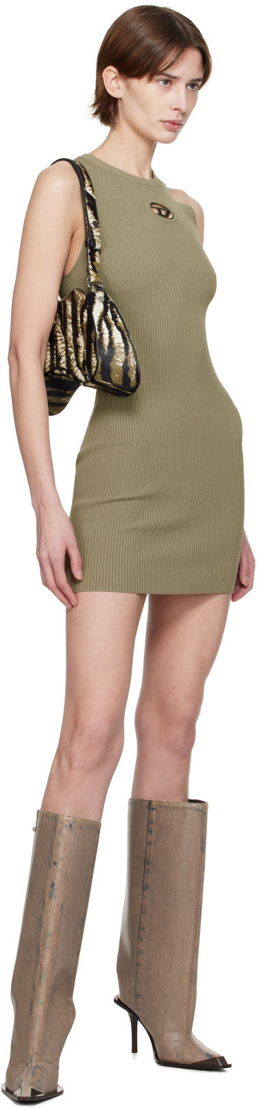 Kjole Diesel Diesel M-Caddix Cutout Ribbed Knit Mini Dress Grøn | A17449 0DLAX, 3