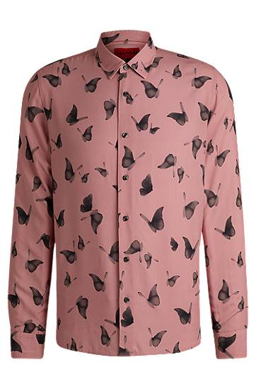 Skjorte BOSS Regular Fit Butterfly Print Poplin Shirt Lyserød | 50534247