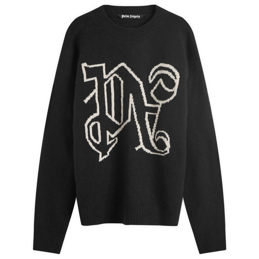 Sweater Palm Angels Monogram Knit Sweater Sort | PMHE054F24KNI0011003