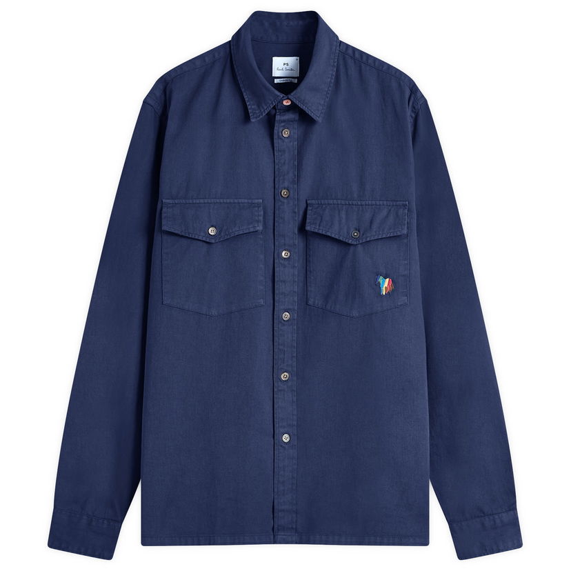 Skjorte Paul Smith Paul Smith 2-Pocket Broadstripe Zebra Shirt, Size Large Mørkeblå | M2R-647X-P21452-49