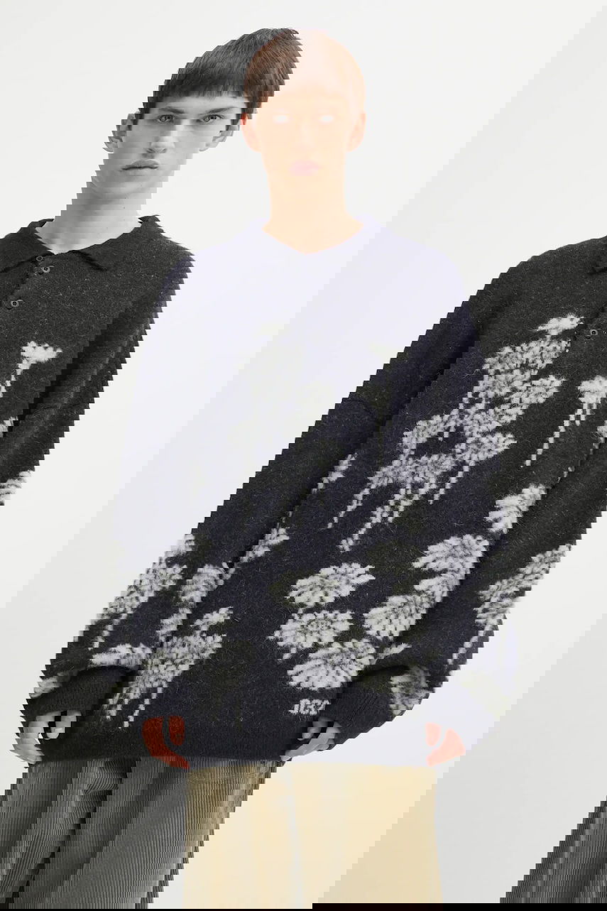 Sweater 032C Melting Daisies Wool Blend Polo Sweater Mørkeblå | F25.URK.0432.000, 0