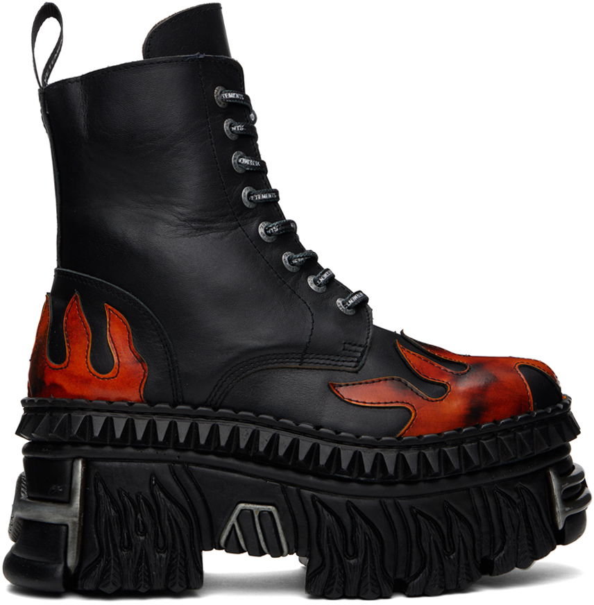 Tøj VETEMENTS Black New Rock Edition Flame Combat Boots Sort | UE64BO120F, 0