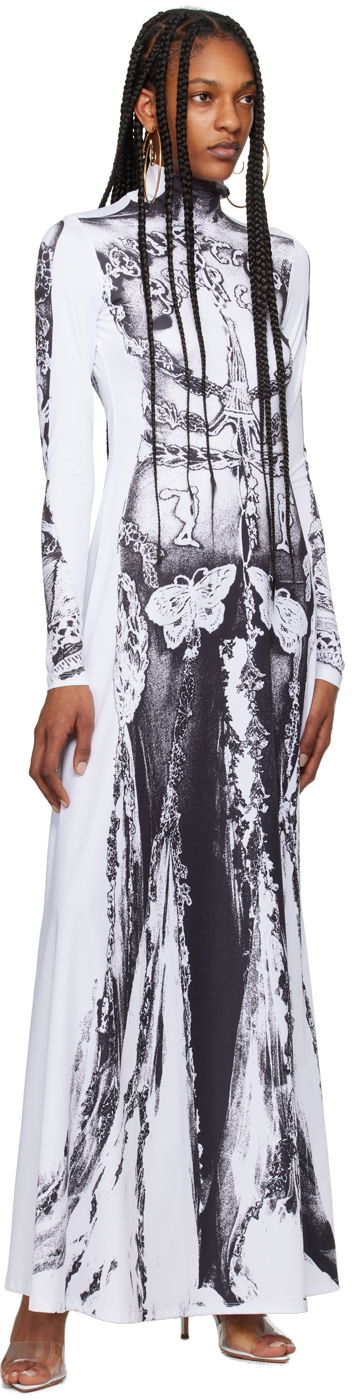 Kjole Jean Paul Gaultier Jean Paul Gaultier 'The Gaultier Paris' Print Maxi Dress Hvid | 24/25-F-RO132-J546-0100, 3