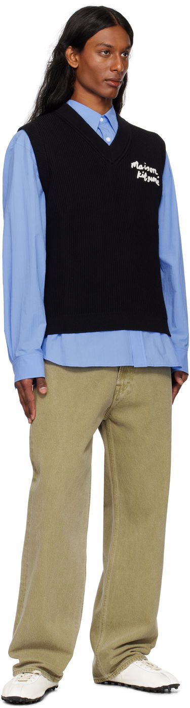 Sweater MAISON KITSUNÉ Maison Kitsuné Handwriting Ribbed Vest Sort | OM00810KT1126, 3