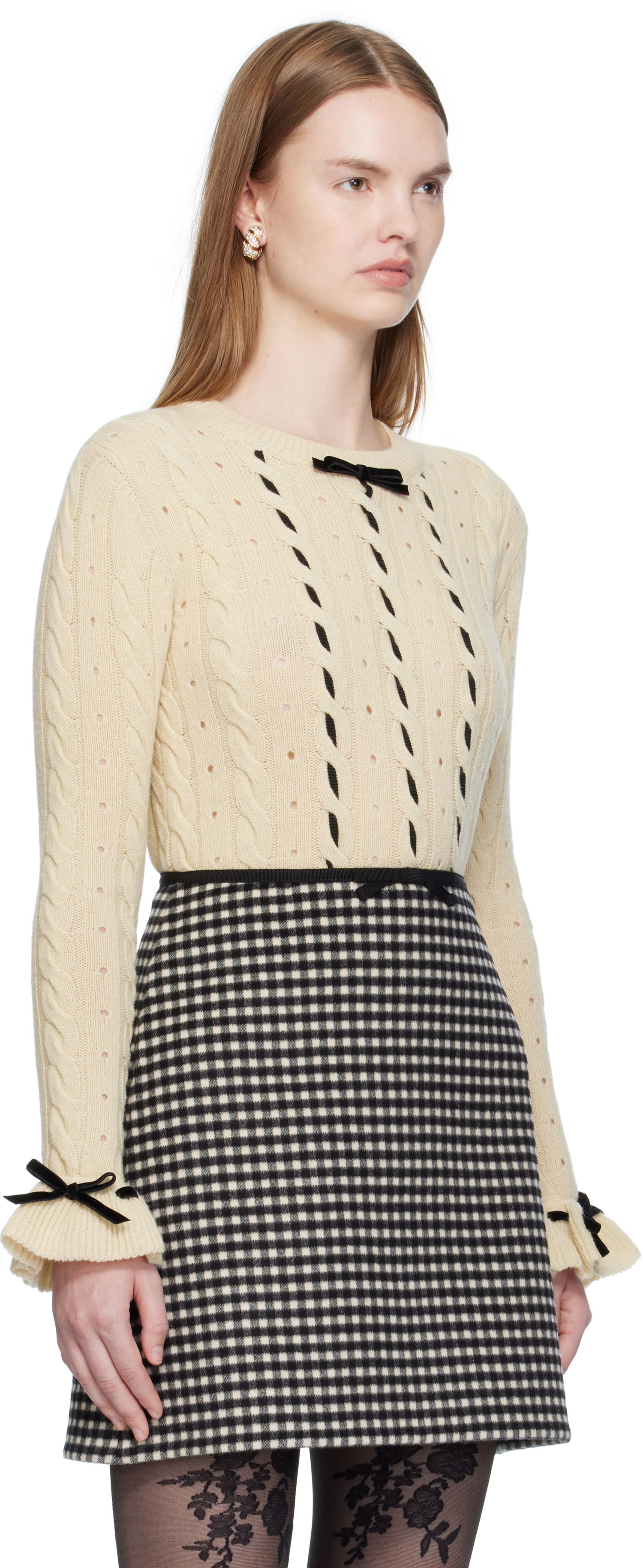 Sweater Valentino Valentino Virgin Wool Sweater with Bows Beige | 7B3KC66Z9K9, 1