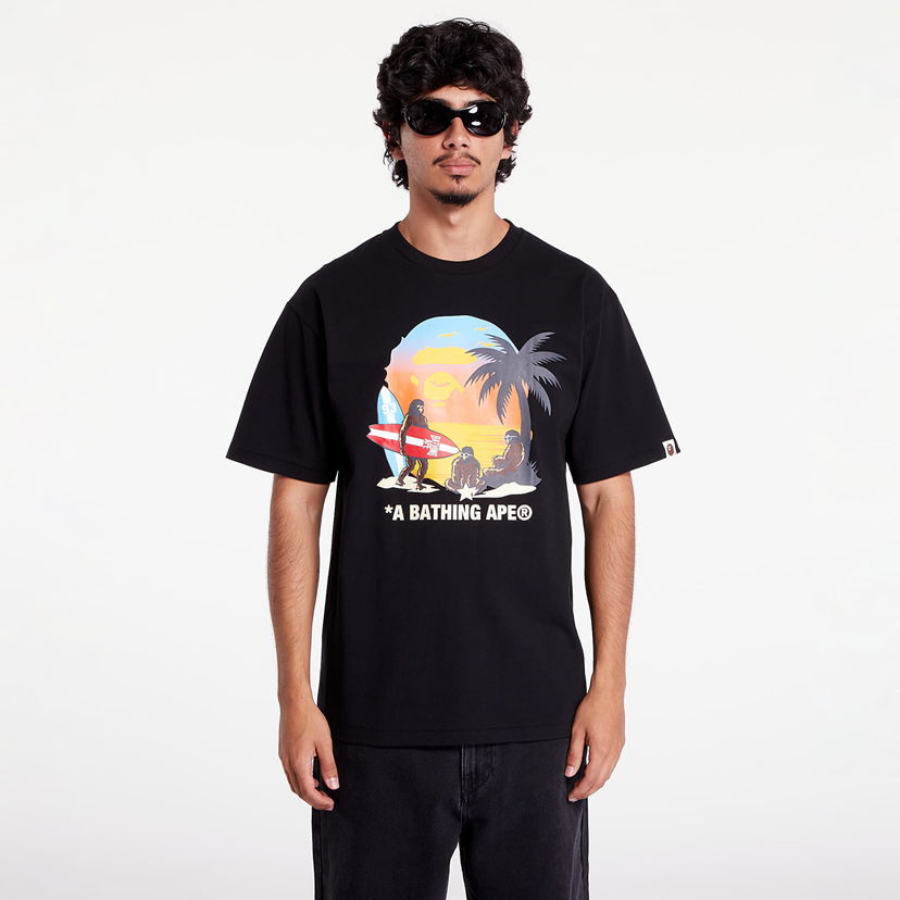 T-shirt BAPE A BATHING APE Sunset Beach Ape Head Tee M Black Sort | 001TEK701003F BLK