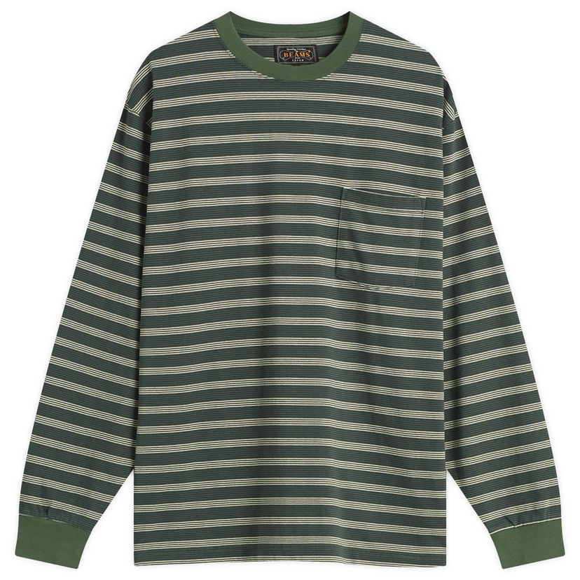 T-shirt BEAMS Beams Plus Long Sleeve Pocket T-Shirt, Size Small Grøn | 3814-0087-048-65