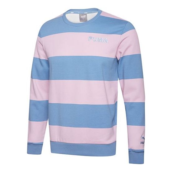 Sweater Puma Striped Crewneck Sweatshirt with Embroidered Logo Lyserød | 584320-13