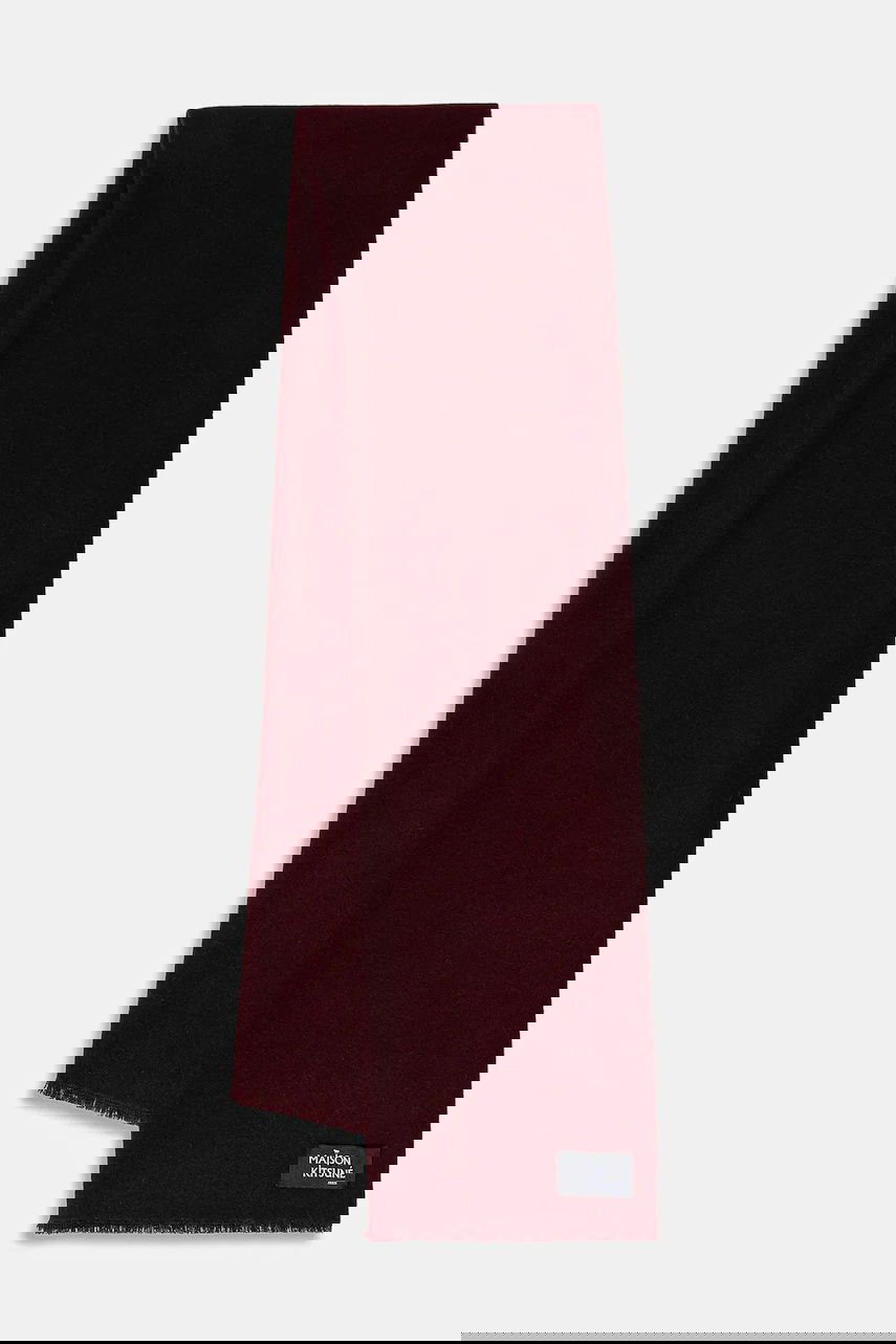 Tørklæde MAISON KITSUNÉ Wool Fringe Scarf with Logo Patch Bourgogne | PW06200WB0028, 0