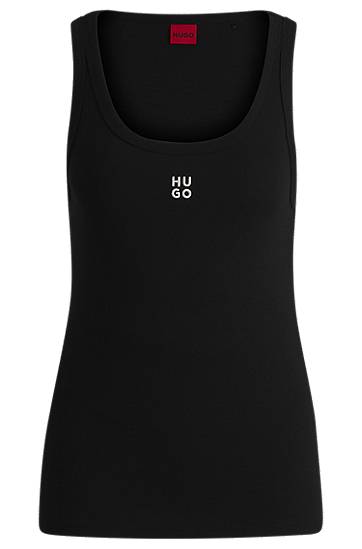 Tanktop BOSS HUGO Ribbed Cotton-Blend Tank Top with Embroidered Stacked Logo Sort | 50514489, 0