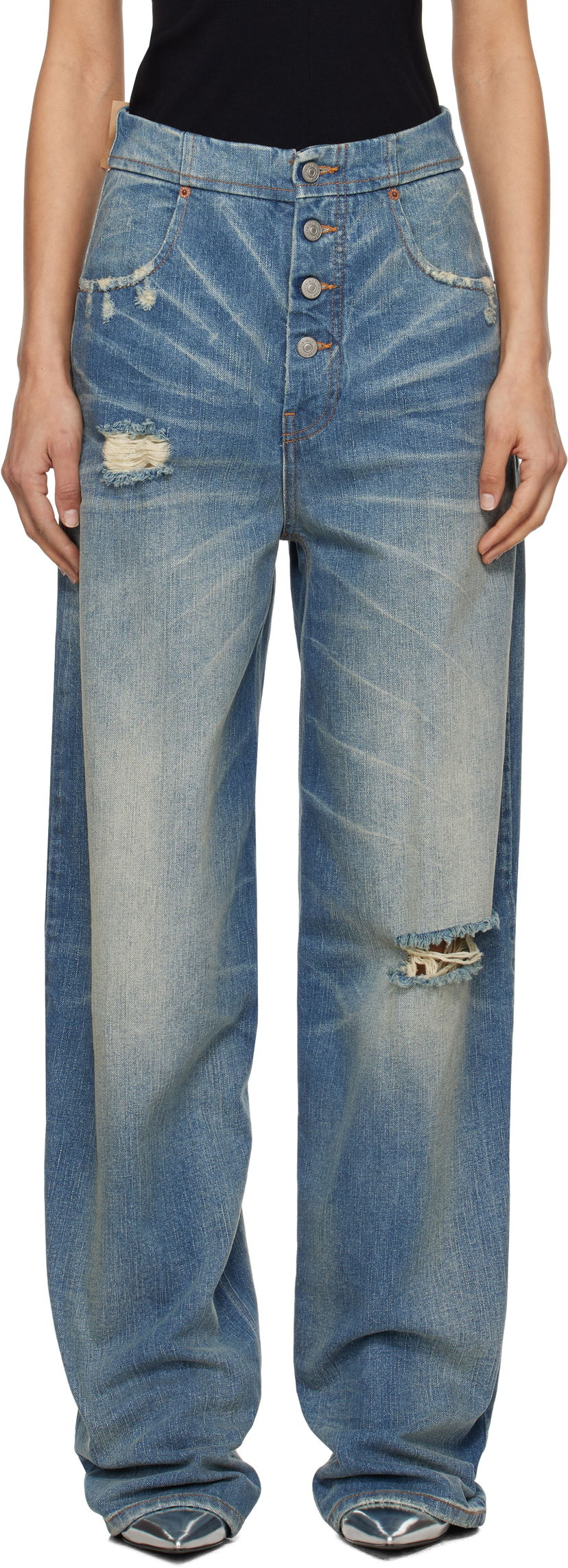 Jeans Maison Margiela MM6 Maison Margiela Distressed Five-Pocket Jeans Blå | S52LA0241 M30016