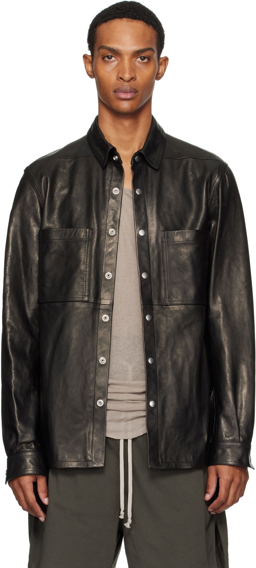 Skjorte Rick Owens Rick Owens Concordians Leather Overshirt Sort | RU02E1744 LNV