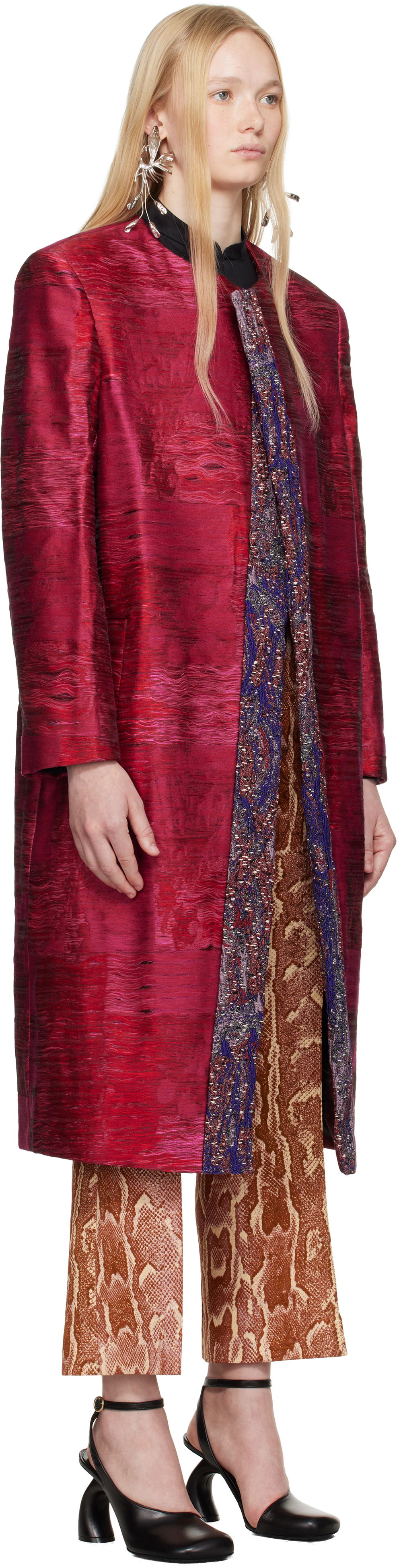 Frakker Dries Van Noten Dries Van Noten Jacquard Panel Coat Rød | 251-010222-1544, 1