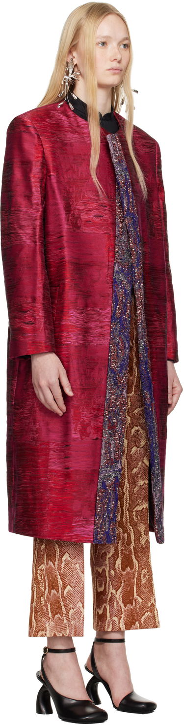 Frakker Dries Van Noten Dries Van Noten Jacquard Panel Coat Rød | 251-010222-1544, 1