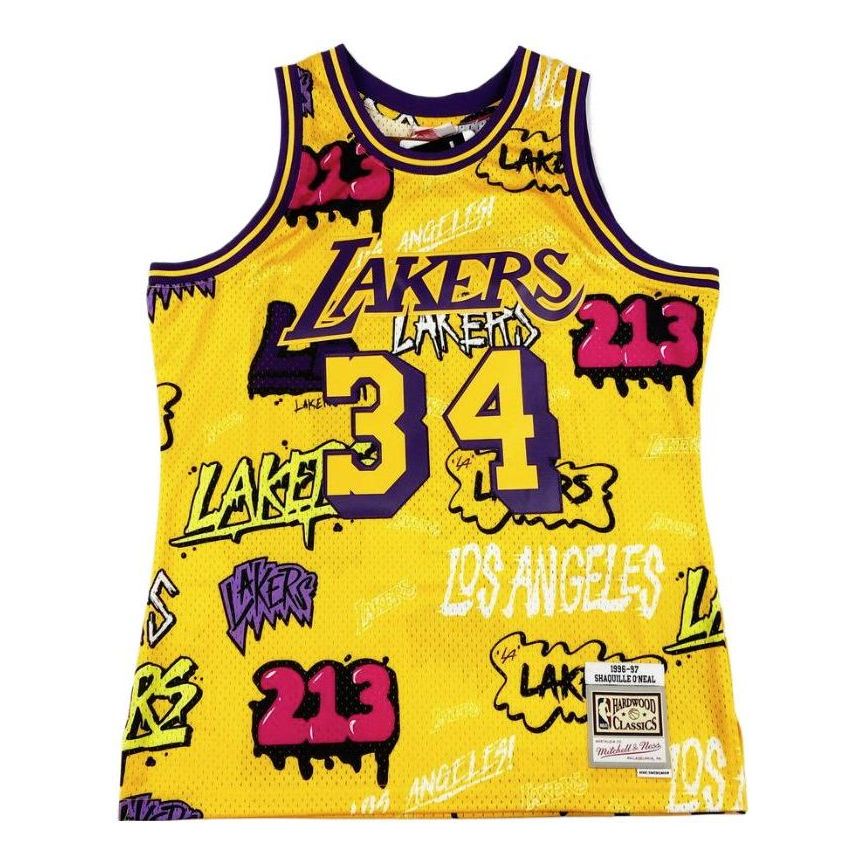Jersey Mitchell & Ness Los Angeles Lakers Graffiti Print Basketball Jersey Gul | TFSM4768-LAL96SONYELL, 0