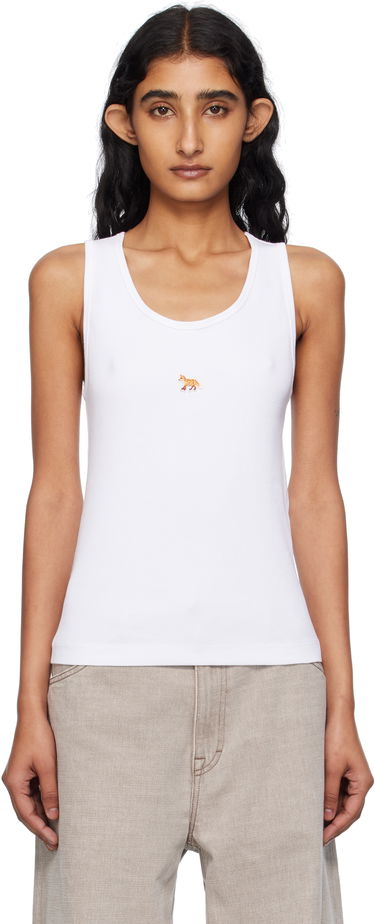 Tanktop MAISON KITSUNÉ Maison Kitsuné 'Baby Fox' Ribbed Tank Top Hvid | PW00623KA0033, 0