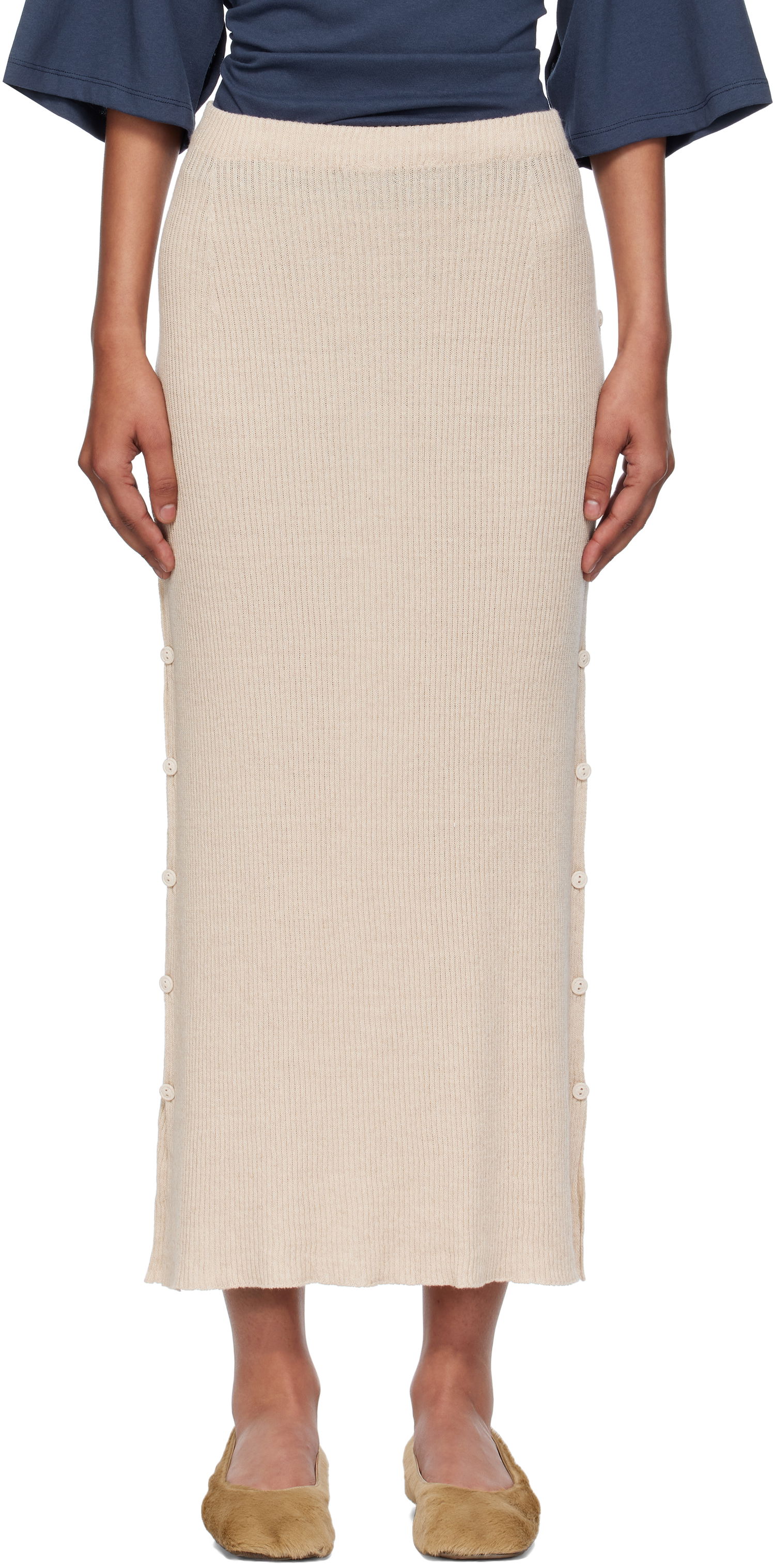 Nederdel Baserange Baserange Franca Midi Knit Skirt Beige | SSFR-LS-AU25, 0