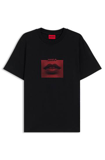T-shirt BOSS HUGO Cotton-Jersey T-Shirt with Lip Artwork Sort | 50544496