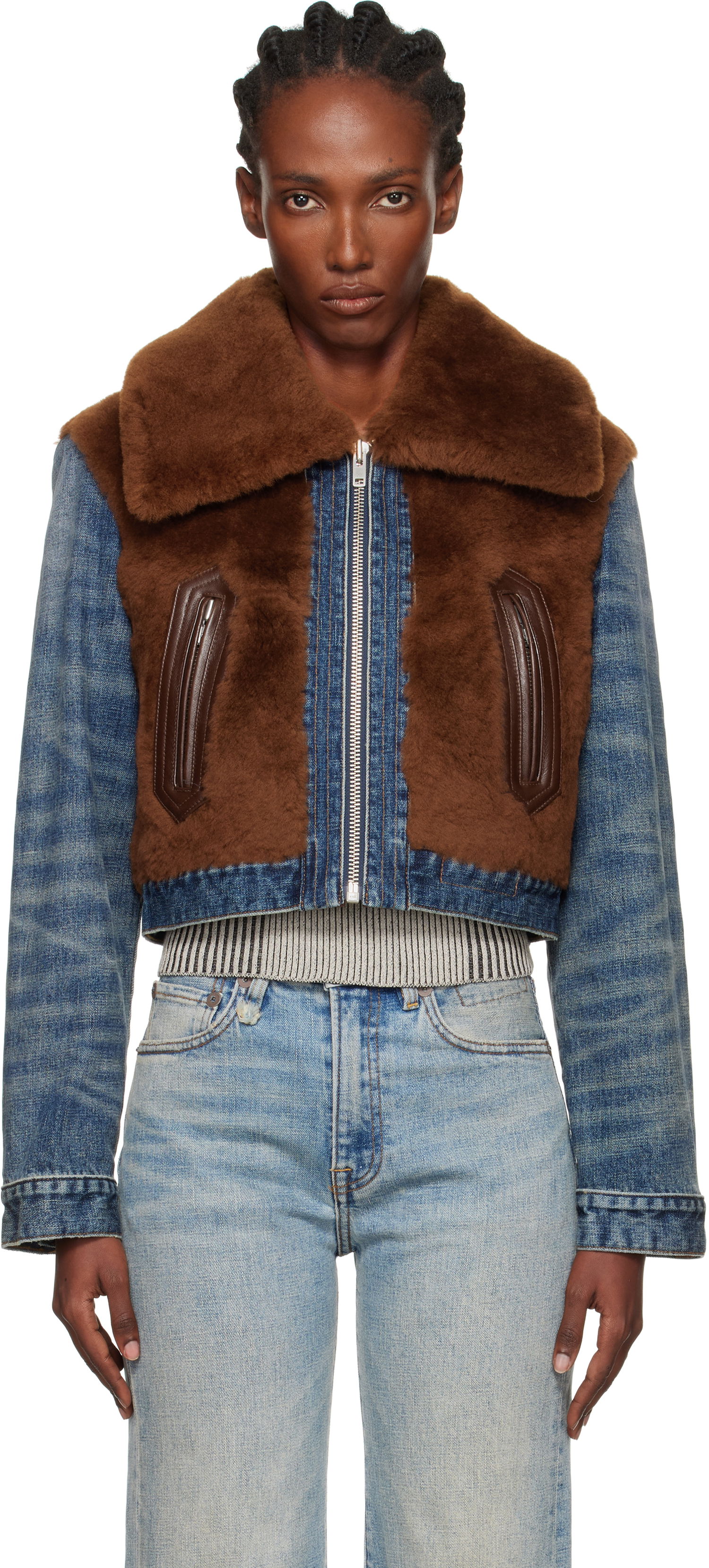 Jakke R13 R13 Cropped Denim & Faux Fur Jacket Blå | R13WD178-D246A, 0