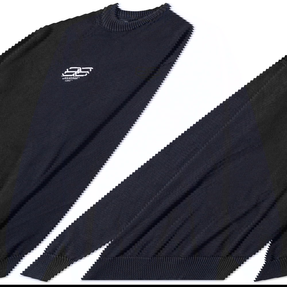Sweater Balenciaga Embroidered BB Logo Crew Knit Mørkeblå | 696226-T3252-8065, 0