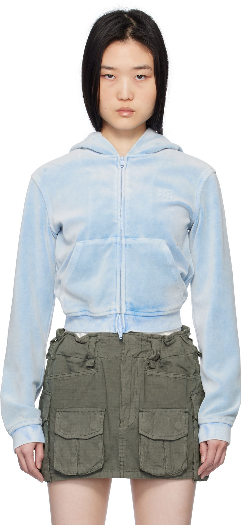 Sweatshirt Alexander Wang Alexanderwang.t Shrunken Zip-Up Hoodie Blå | 4CC1252113