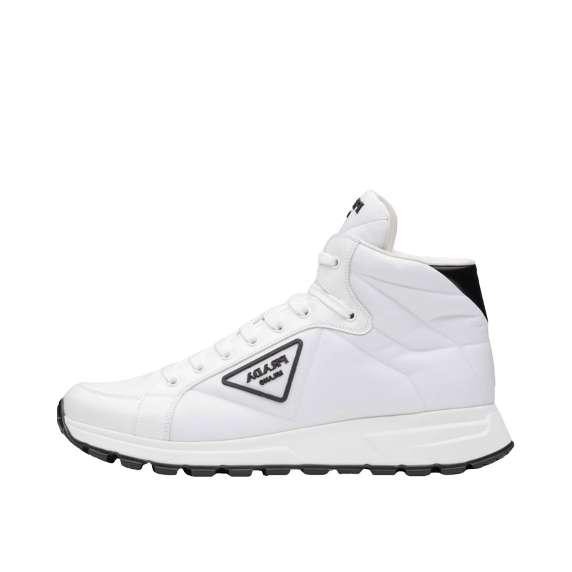 Sneakers og sko Prada PRAX 01 High Top Re-Nylon and Brushed Leather White Black Hvid | 4T3592_3LF5_F0964