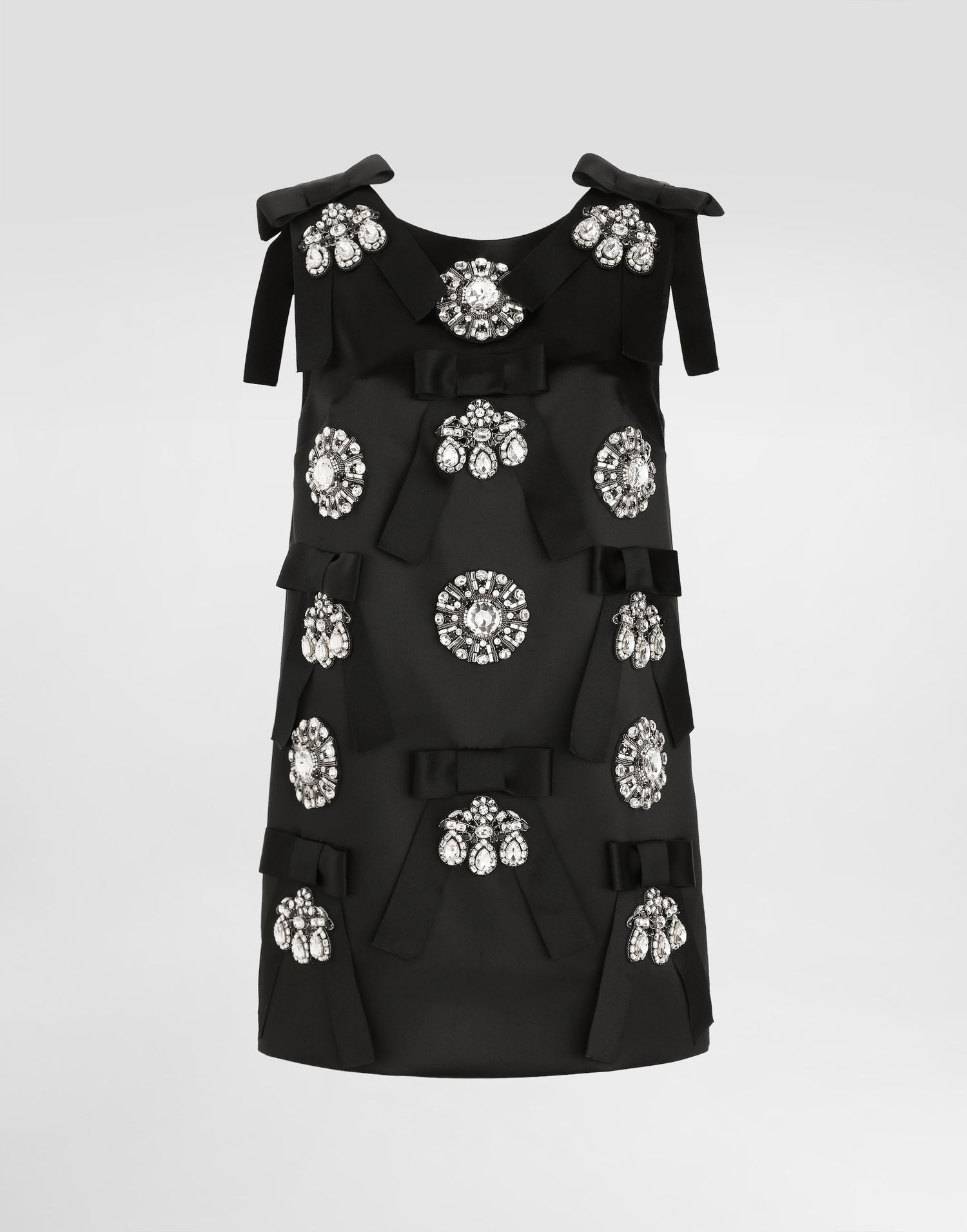 Kjole Dolce & Gabbana Dolce & Gabbana Jewel and Bow Embellished Shift Dress Sort | F60E9ZGDDIJS8400, 0