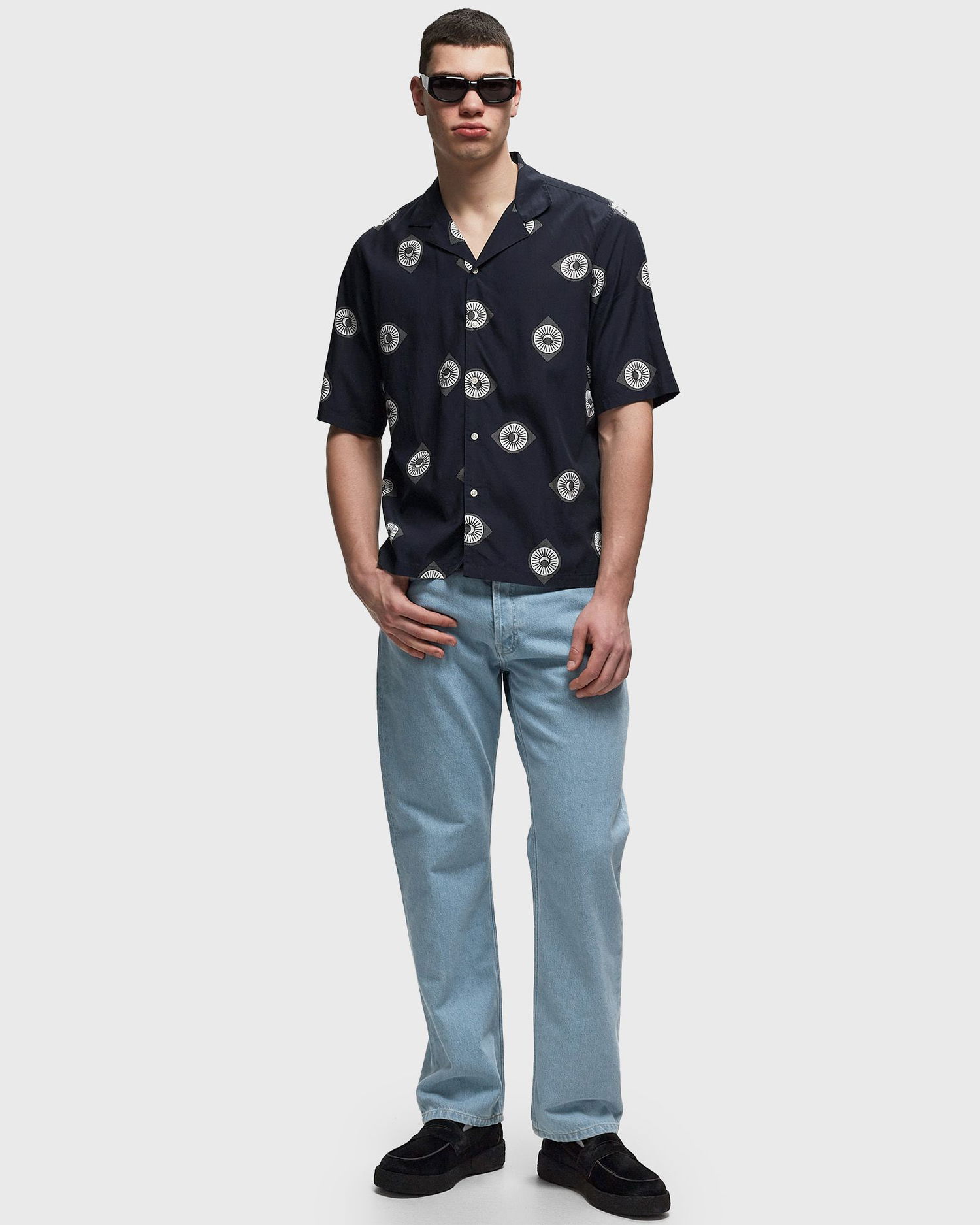 Skjorte Officine Générale EREN SS ITL CLY CO EYES PRINT Sort | S24MSHI028, 1