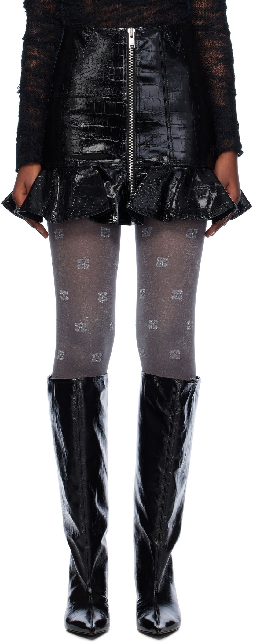 Nederdel GANNI Coated Faux-Leather Miniskirt Sort | F9466