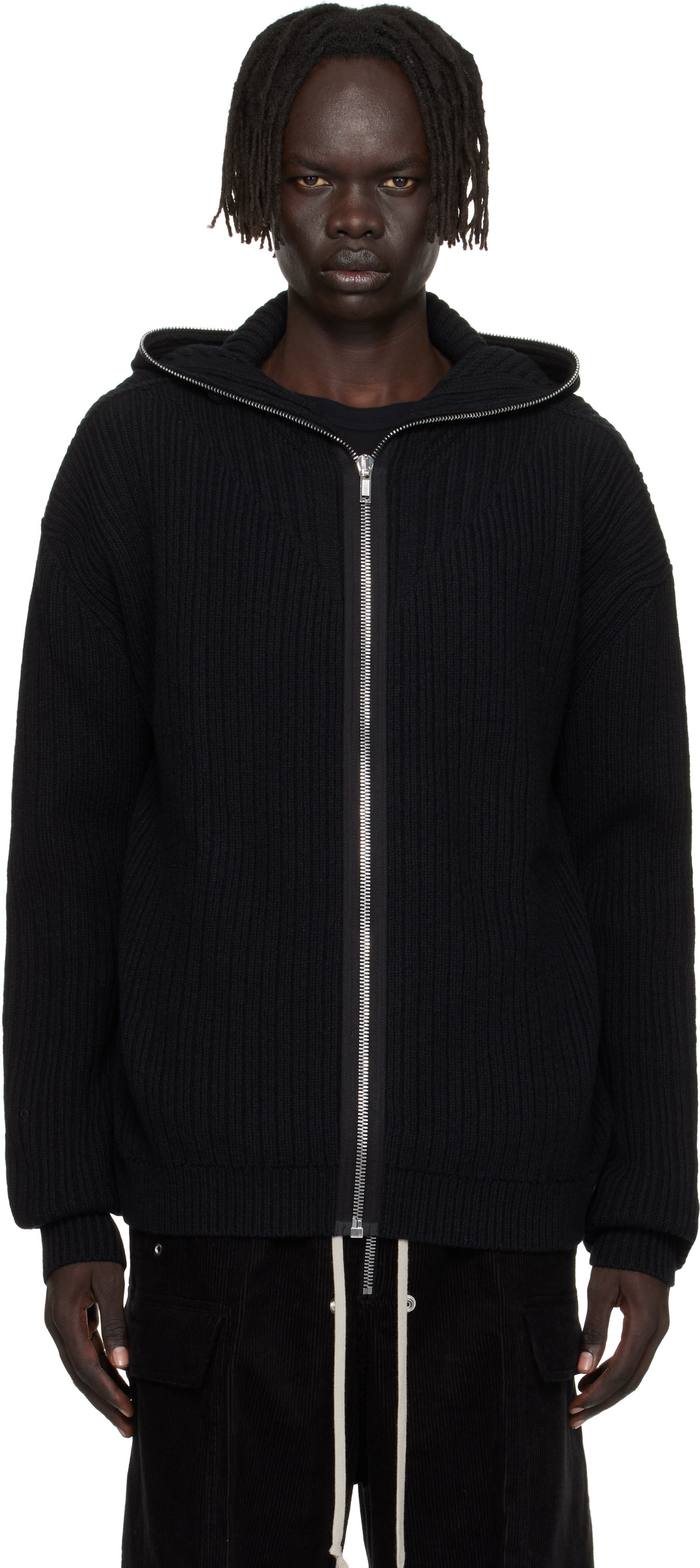 Sweatshirt Rick Owens Rick Owens Concordians Zipped Knit Hoodie Sort | RU02E1647 KWV, 0