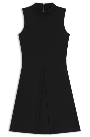 Kjole BOSS Sleeveless Jersey Dress with Pleated Skirt Sort | 50542729