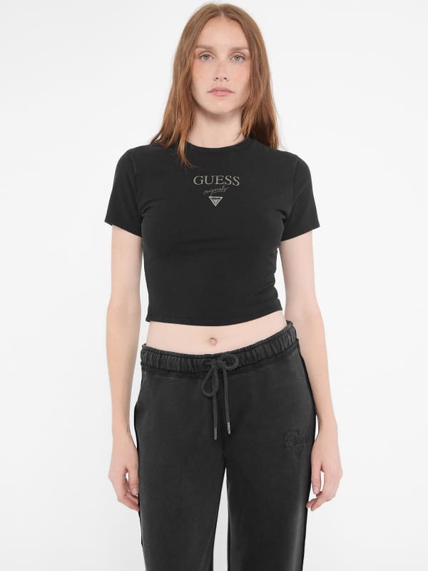Crop top GUESS Triangle Logo Fitted T-Shirt Sort | W4BI05J1314