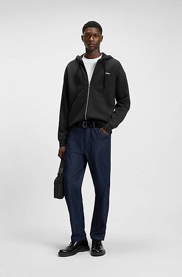 Sweatshirt BOSS Relaxed-Fit Cotton Terry Zip-Up Hoodie Sort | 50548651, 1