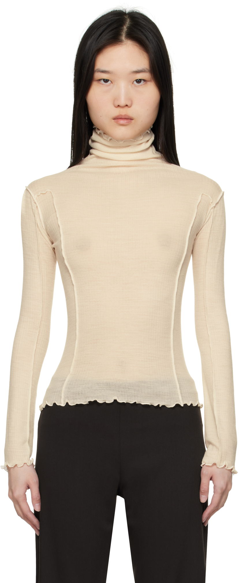 Sweater Baserange Baserange Omato Turtleneck Top Beige | TTOML-WO-SP25