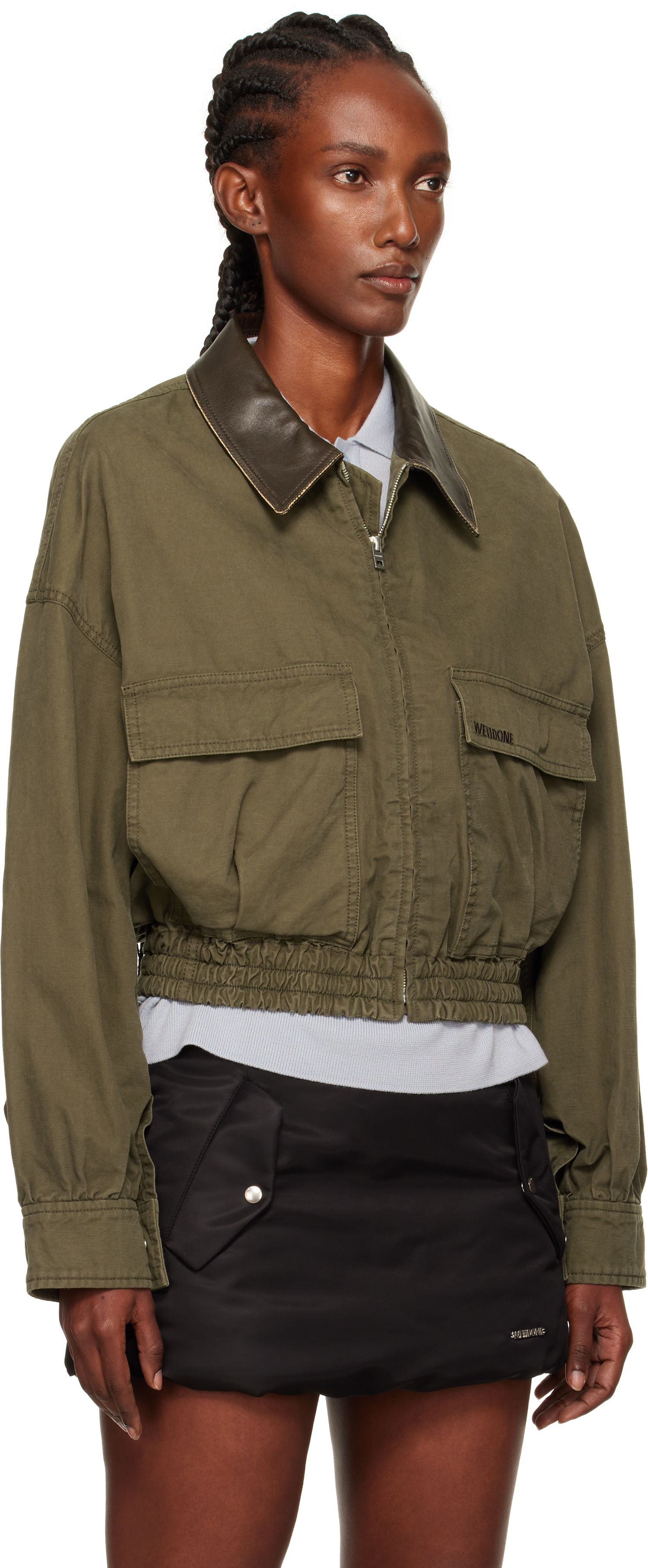 Jakke We11done We11done Leather Collar Cropped Jacket Grøn | WD-JP2-25-063-W-KK, 1