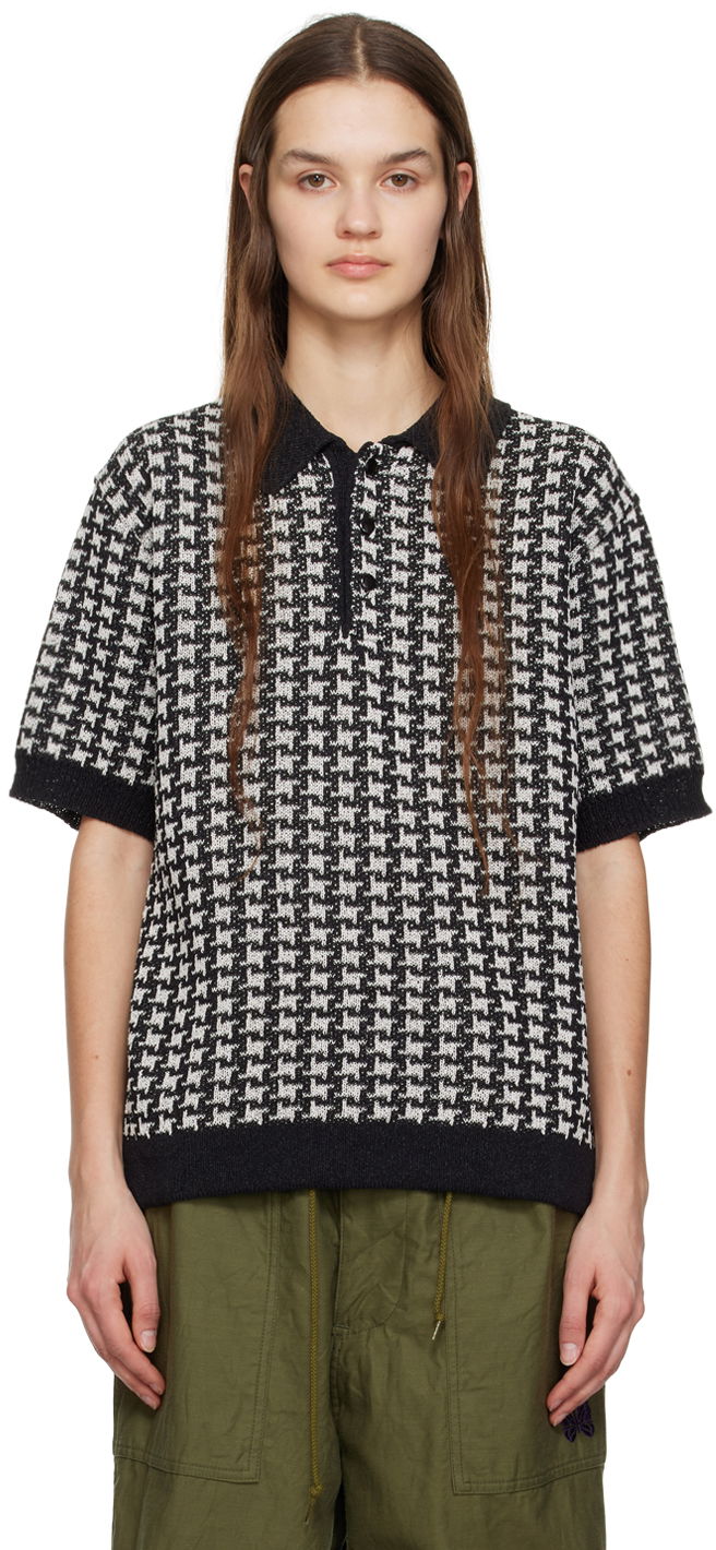 Polo skjorte Needles NEEDLES Houndstooth Knit Polo Sort | MR323, 0