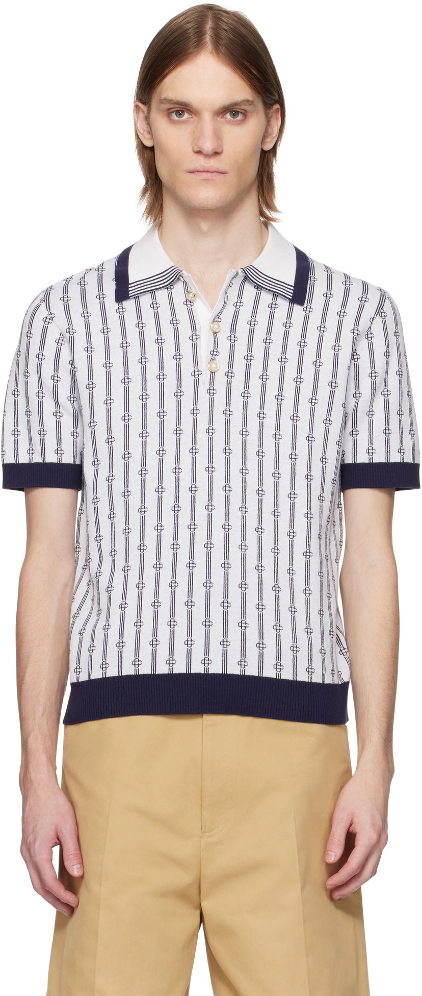 Polo skjorte Casablanca Casablanca Monogram Knit Polo Hvid | MS25-KW-895-01